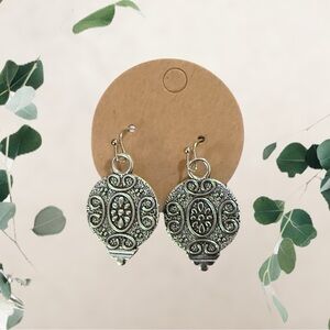 Silver Tone Filigree Drop Earrings Vintage Boho Dangle